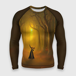 Рашгард мужской Ведьма в черном платье в заколдованном лесу с тыкв, цвет: 3D-принт
