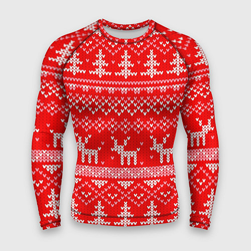 Мужской рашгард Рождественский красный свитер с оленями / 3D-принт – фото 1