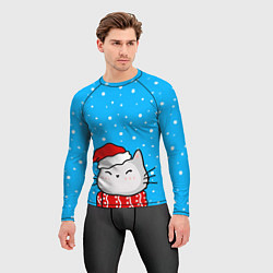 Рашгард мужской Снегопад - котик в шапочке, цвет: 3D-принт — фото 2