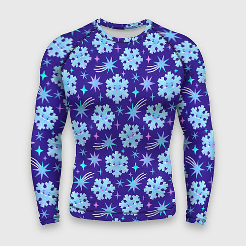 Мужской рашгард Снежинки со звездами в синем небе / 3D-принт – фото 1