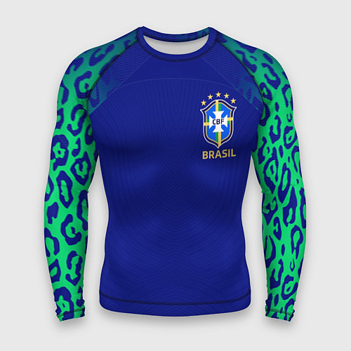 Мужской рашгард Форма сборной Бразилии ЧМ 2022 гостевая / 3D-принт – фото 1