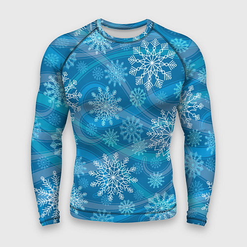 Мужской рашгард Узор из снежинок на синем фоне / 3D-принт – фото 1