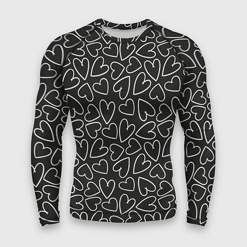 Мужской рашгард Белые сердечки на черном фоне / 3D-принт – фото 1