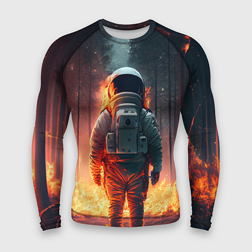 Мужской рашгард Космонавт в горящем лесу / 3D-принт – фото 1