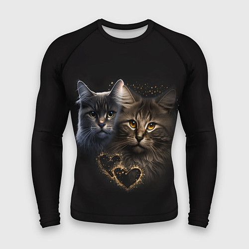 Мужской рашгард Влюбленные кот и кошка с сердечками / 3D-принт – фото 1