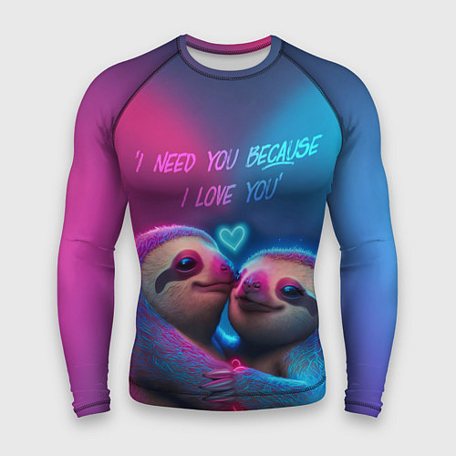 Мужской рашгард Влюбленные ленивцы обнимаются на фоне неонового се / 3D-принт – фото 1
