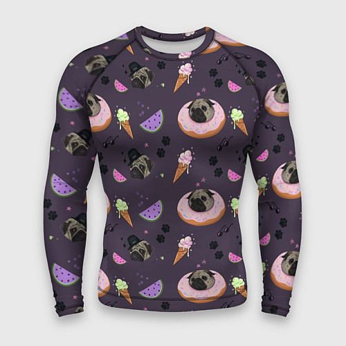 Мужской рашгард Паттерн с мопсами и едой / 3D-принт – фото 1