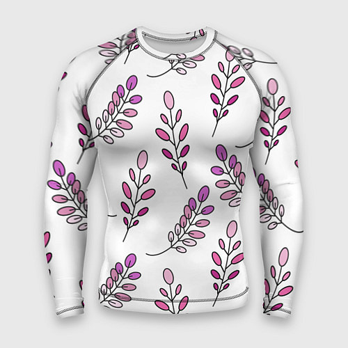 Мужской рашгард Дудл листья на белом - паттерн / 3D-принт – фото 1