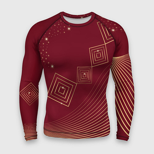 Мужской рашгард Золотые кривые линии и прямоугольники в стиле мемф / 3D-принт – фото 1