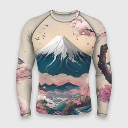 Мужской рашгард Японский пейзаж: цветение сакуры у горы Фудзияма