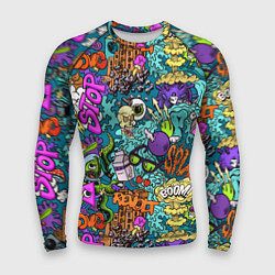 Рашгард мужской Поп-арт взрыв с инопланетянином и черепом, цвет: 3D-принт