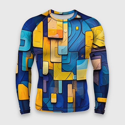 Мужской рашгард Синие и жёлтые фигуры / 3D-принт – фото 1