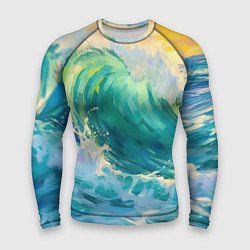 Рашгард мужской Нарисованные волны моря, цвет: 3D-принт