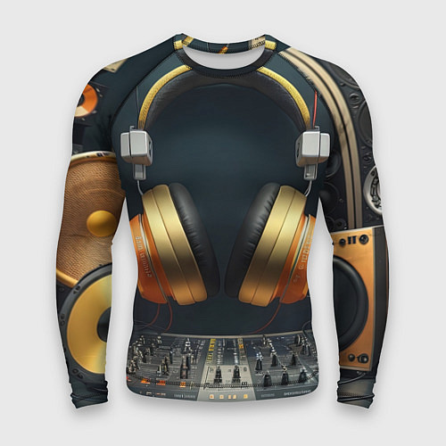 Мужской рашгард Золотые наушники / 3D-принт – фото 1