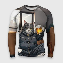 Рашгард мужской Толстый кот со стаканом пива, цвет: 3D-принт