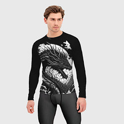 Рашгард мужской Черно-белый дракон и волны, цвет: 3D-принт — фото 2