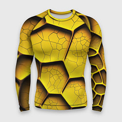 Рашгард мужской Желтые шестиугольники с трещинами - объемная текст, цвет: 3D-принт