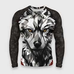 Рашгард мужской Черный волк - полигональная голова зверя, цвет: 3D-принт