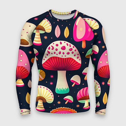 Мужской рашгард Грибы рисованные узор / 3D-принт – фото 1