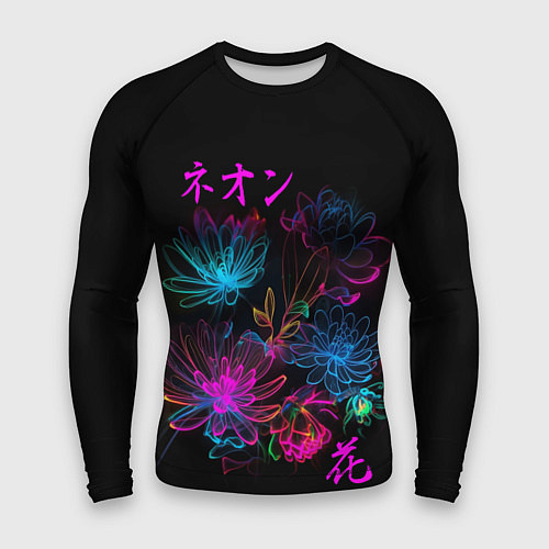 Мужской рашгард Неоновые цветы - японский стиль / 3D-принт – фото 1