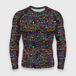 Рашгард мужской Абстрактные разноцветные линии на черном фоне, цвет: 3D-принт