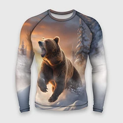 Рашгард мужской Бурый медведь в лесу, цвет: 3D-принт