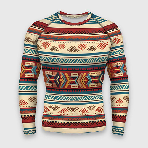 Мужской рашгард Этнический паттерн в горизонтальную полоску / 3D-принт – фото 1