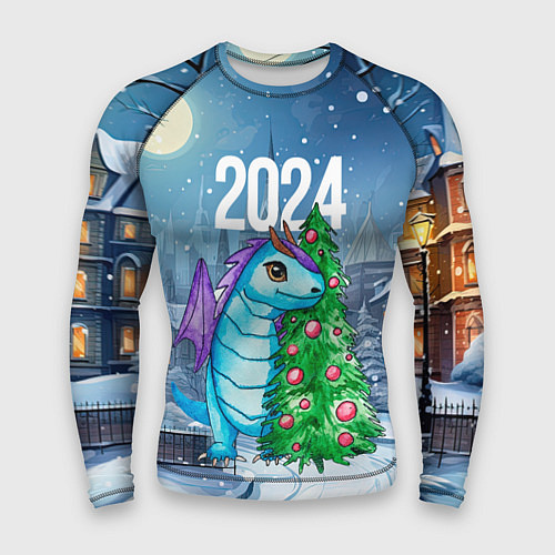 Мужской рашгард Дракон у новогодней елки 2024 / 3D-принт – фото 1