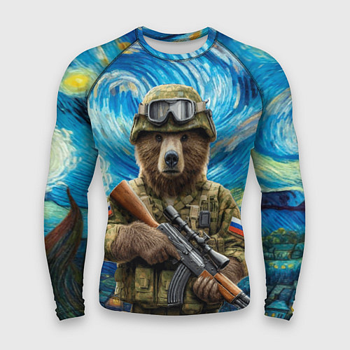Мужской рашгард Ночной снайпер бурый медведь / 3D-принт – фото 1