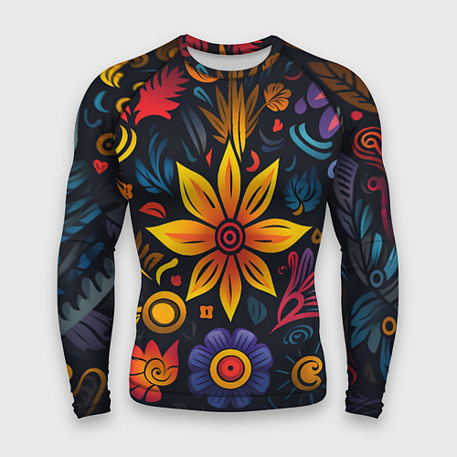 Мужской рашгард Растительный узор в латино-американском стиле / 3D-принт – фото 1