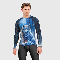 Рашгард мужской Волк в зимнем ночном лесу, цвет: 3D-принт — фото 2