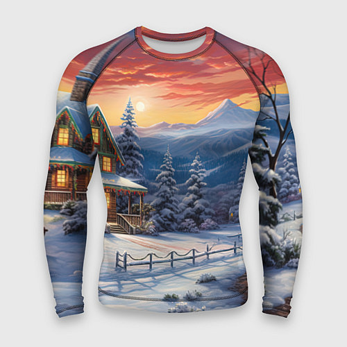 Мужской рашгард Зимний праздник в сказочном городке / 3D-принт – фото 1