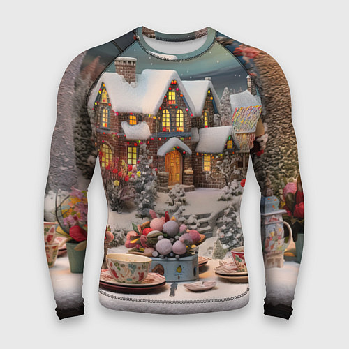 Мужской рашгард Объемные новогодние домики / 3D-принт – фото 1