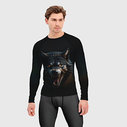 Рашгард мужской Волк чёрный хищник, цвет: 3D-принт — фото 2