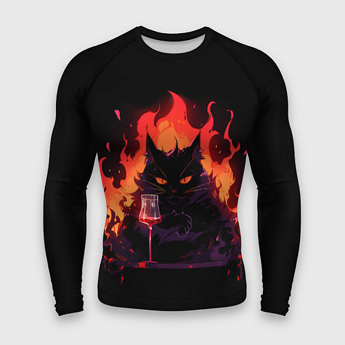 Мужской рашгард Кот Бегемот с вином / 3D-принт – фото 1