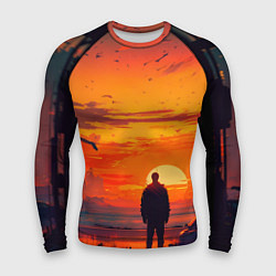 Мужской рашгард Закат в пустынном городе