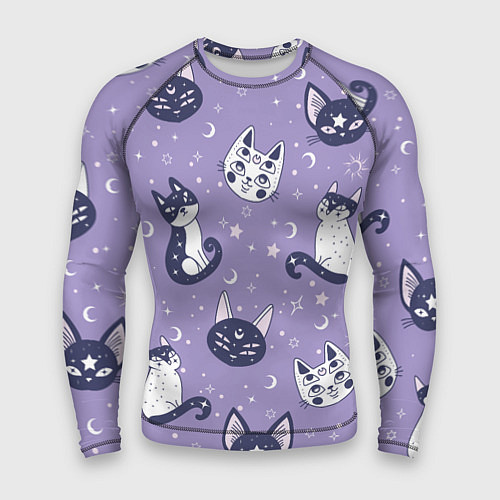 Мужской рашгард Мистические кошечки - паттерн фиолетовый / 3D-принт – фото 1