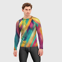 Рашгард мужской Цветные диагональные полосы, цвет: 3D-принт — фото 2