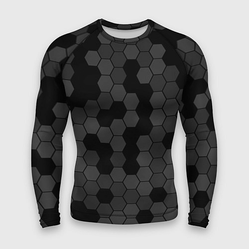 Мужской рашгард Камуфляж гексагон черный / 3D-принт – фото 1