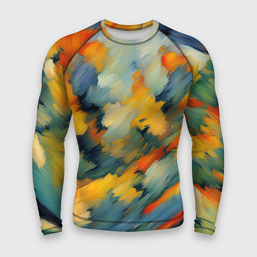 Мужской рашгард Жёлтые и синие мазки / 3D-принт – фото 1