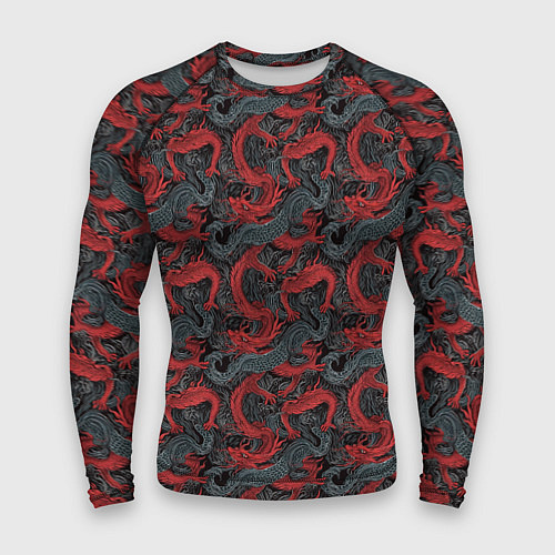 Мужской рашгард Красные драконы на сером фоне / 3D-принт – фото 1