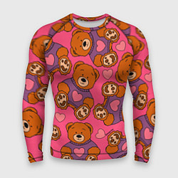 Мужской рашгард Мишки игрушки в розовых свитерах и сердечки