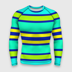 Мужской рашгард Неоновая бирюза в полоску