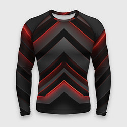 Рашгард мужской Красные яркие неоновые полосы на черной абстракции, цвет: 3D-принт