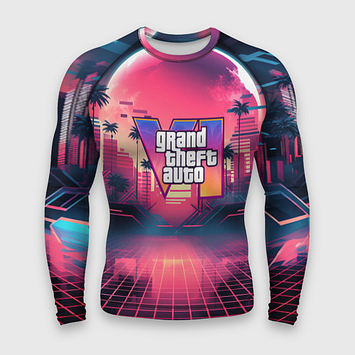 Мужской рашгард GTA 6 logo retro night / 3D-принт – фото 1