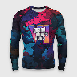Рашгард мужской GTA 6 logo яркий неоновый камуфляжный стиль, цвет: 3D-принт