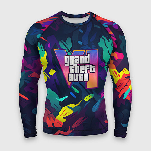 Мужской рашгард GTA 6 logo яркий неоновый камуфляжный стиль / 3D-принт – фото 1