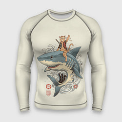 Рашгард мужской Кот якудза верхом на акуле, цвет: 3D-принт