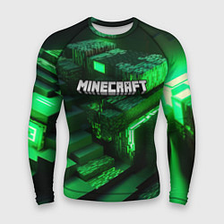 Рашгард мужской Minecraft logo зеленые неоновые кубы, цвет: 3D-принт