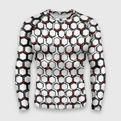Рашгард мужской Киберпанк узор из шестиугольников красный, цвет: 3D-принт
